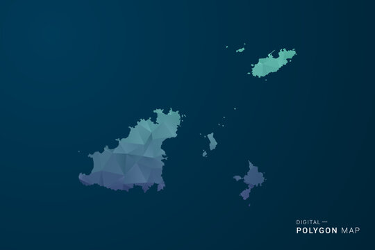 Guernsey Map - Polygon Style Vector Illustration with Teal Blue Gradient, Low Poly Geometric Design, Digital and Technology Inspired, Clean Silhouette on Dark Background.