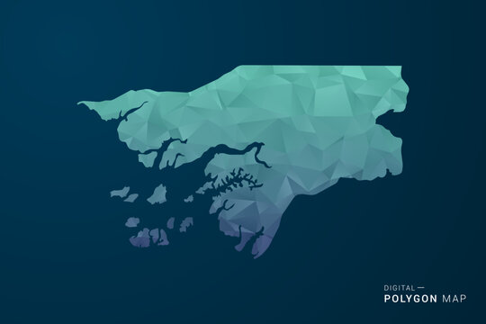 Guinea-Bissau Map - Polygon Style Vector Illustration with Teal Blue Gradient, Low Poly Geometric Design, Digital and Technology Inspired, Clean Silhouette on Dark Background.