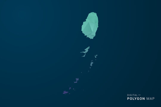 Saint Vincent and the Grenadines Map - Polygon Style Vector Illustration with Teal Blue Gradient, Low Poly Geometric Design, Digital and Technology Inspired, Clean Silhouette on Dark Background.