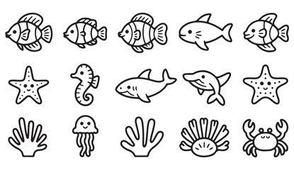 Obraz premium Underwater Marine Creatures Icon Set for Educational and Nature Design