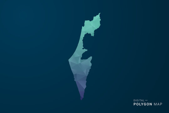 Palestine Map - Polygon Style Vector Illustration with Teal Blue Gradient, Low Poly Geometric Design, Digital and Technology Inspired, Clean Silhouette on Dark Background.