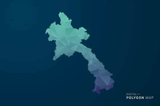 Laos Map - Polygon Style Vector Illustration with Teal Blue Gradient, Low Poly Geometric Design, Digital and Technology Inspired, Clean Silhouette on Dark Background.