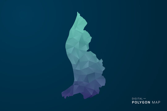 Liechtenstein Map - Polygon Style Vector Illustration with Teal Blue Gradient, Low Poly Geometric Design, Digital and Technology Inspired, Clean Silhouette on Dark Background.