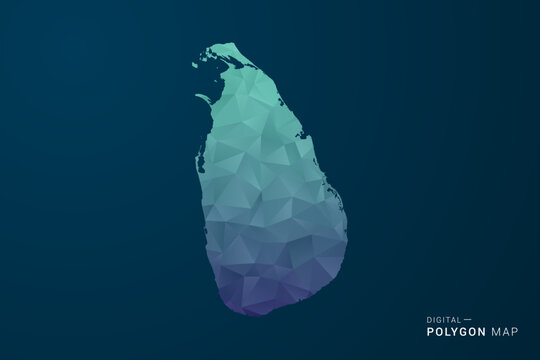 Sri Lanka Map - Polygon Style Vector Illustration with Teal Blue Gradient, Low Poly Geometric Design, Digital and Technology Inspired, Clean Silhouette on Dark Background.