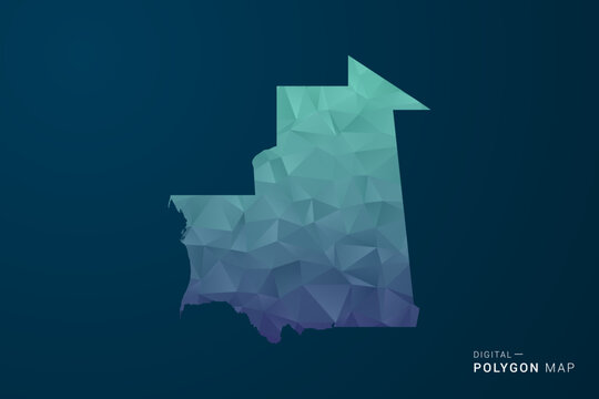 Mauritania Map - Polygon Style Vector Illustration with Teal Blue Gradient, Low Poly Geometric Design, Digital and Technology Inspired, Clean Silhouette on Dark Background.
