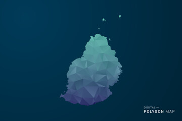 Mauritius Map - Polygon Style Vector Illustration with Teal Blue Gradient, Low Poly Geometric Design, Digital and Technology Inspired, Clean Silhouette on Dark Background. © Whatever