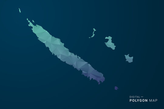 New Caledonia Map - Polygon Style Vector Illustration with Teal Blue Gradient, Low Poly Geometric Design, Digital and Technology Inspired, Clean Silhouette on Dark Background.
