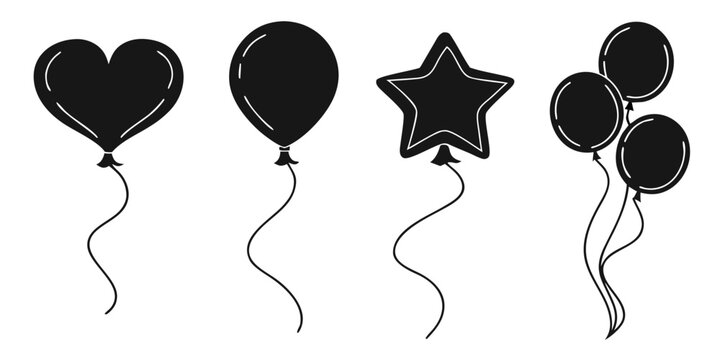 A collection of black balloons and a star decoration for a special event Vector