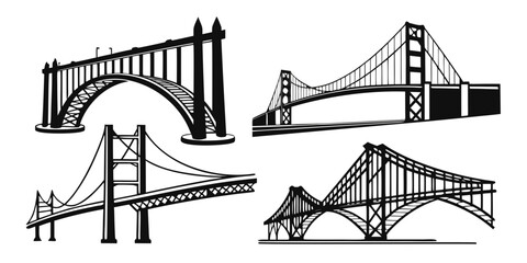 Fototapeta premium Iconic bridges from around the world depicted in a simple black and white illustration Vector