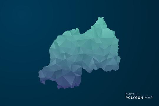 Rwanda Map - Polygon Style Vector Illustration with Teal Blue Gradient, Low Poly Geometric Design, Digital and Technology Inspired, Clean Silhouette on Dark Background.