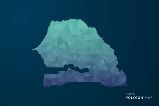 Senegal Map - Polygon Style Vector Illustration with Teal Blue Gradient, Low Poly Geometric Design, Digital and Technology Inspired, Clean Silhouette on Dark Background.
