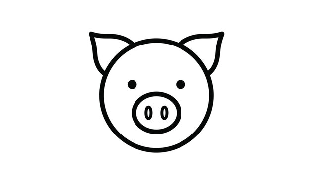 Simple black outline drawing of a friendly pig face centered on a white background suitable for children coloring books or logos.