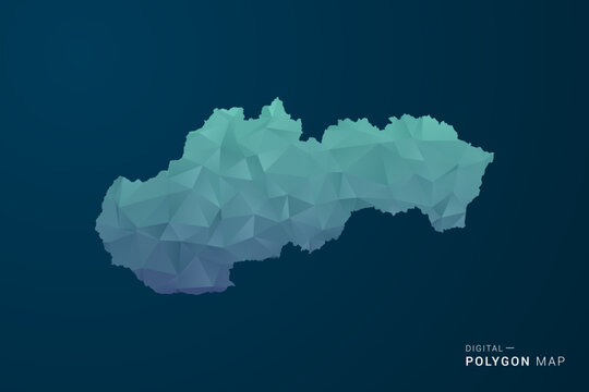 Slovakia Map - Polygon Style Vector Illustration with Teal Blue Gradient, Low Poly Geometric Design, Digital and Technology Inspired, Clean Silhouette on Dark Background.