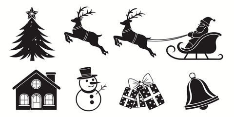 A collection of festive icons including a house, snowman, and reindeer Vector © rabbi