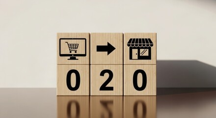 Wooden blocks with shopping and qr code symbols