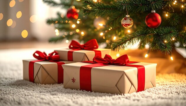 Holiday gifts under christmas tree