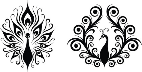Obraz premium Elegant Peacock Silhouette Decorative Vector Illustration
