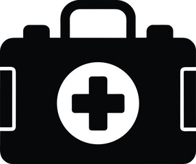 Obraz premium first aid kit construction site silhouette vector art illustration, black and white design