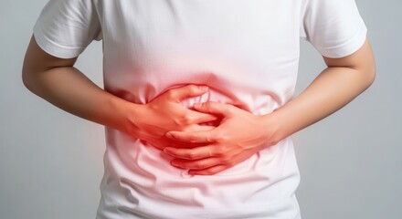Man experiencing stomach pain or discomfort