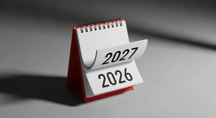 A desk calendar displaying the years 2026 and 2027