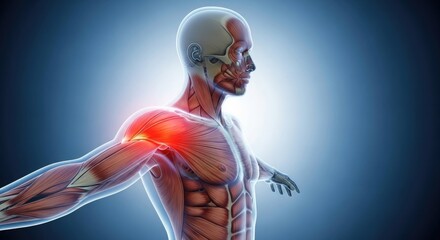 Human body anatomy with highlighted shoulder muscle
