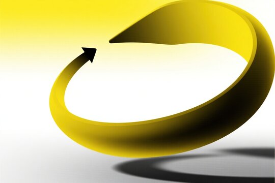 Yellow curved arrow on white background