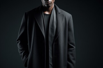 Fototapeta premium Mid-torso portrait of a man wearing long dark overcoat with inner layer