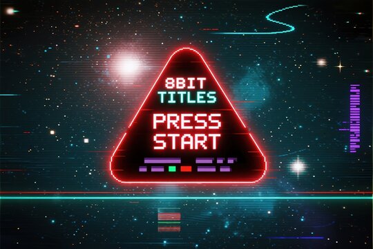 8bit titles press start neon sign