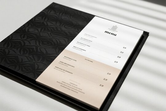 Restaurant menu with black cover