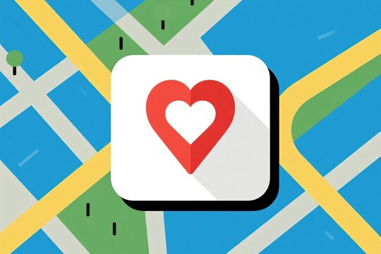 Map icon with heart symbol