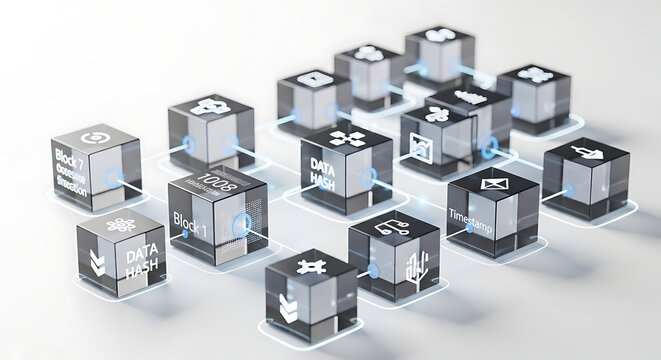 Blockchain Technology Concept with Connected Cubes and Data