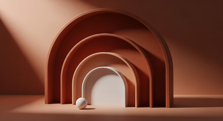 Fototapeta premium A serene and inviting hallway with warm, curved walls and a distant light source