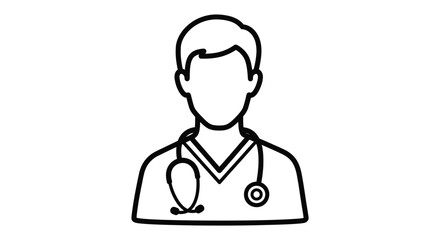 Fototapeta premium Simple black line drawing of a male doctor with stethoscope on white background medical professional illustration healthcare symbol