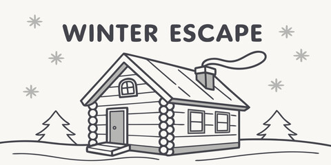 Fototapeta premium A cozy cabin nestled in the snow, offering a peaceful winter escape. Vector