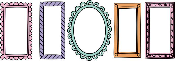 Colorful hand drawn decorative photo frame collection set, vintage and modern border frames for pictures, scrapbook, invitation, greeting card, poster and design elements © MstKalpona