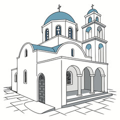A beautiful white church with blue domes and intricate architectural details Vector © RABBY MIA