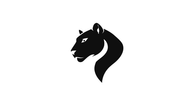 Elegant black panther or puma head in profile, a symbol of power, speed, and agility, isolated on white background.