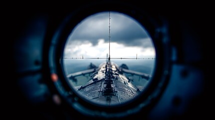 Obraz premium Aircraft viewpoint targeting with weapons sight aiming high in sky