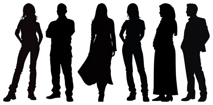 PNG Silhouettes diverse standing group on transparent background