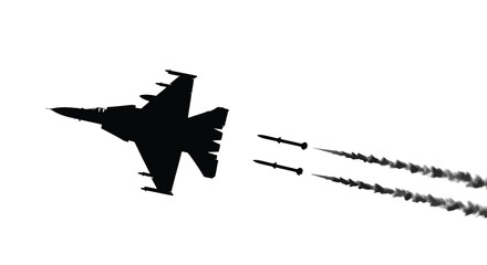 Military jet in flight leaving vapor trails a striking black silhouette © Digonto