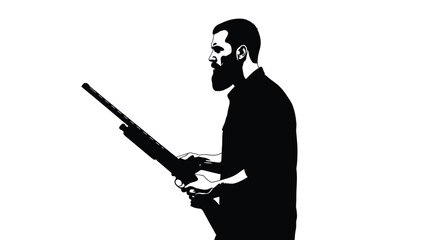 A bearded man holding a rifle in a striking black silhouette © Digonto