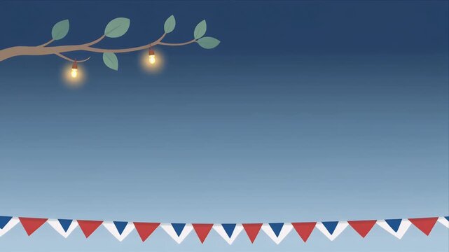 Whimsical tree branch with glowing lights against serene blue gradient sky