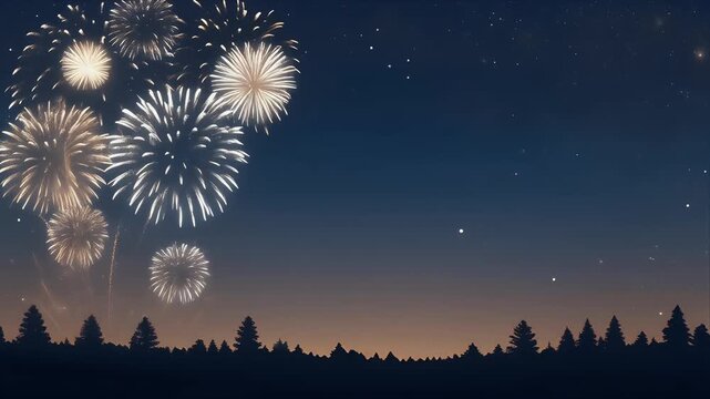 Stunning night sky with starry evening and forest silhouette