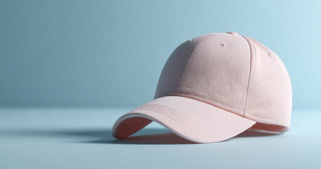 Fototapeta premium Minimalist pink baseball cap on blue