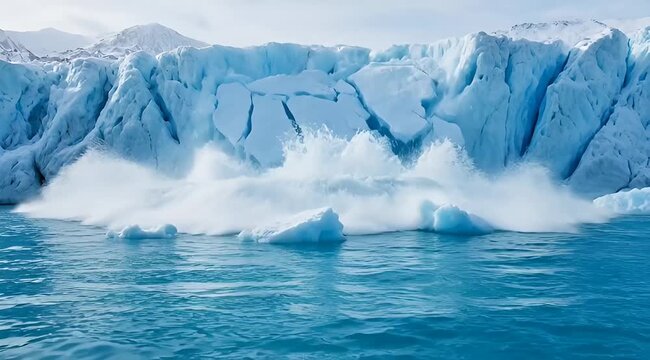 Dramatic calving event as huge glacier collapses into icy blue waters