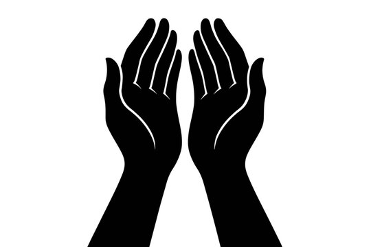Vector illustration of hands raised in prayer or praise, symbolizing spirituality, religion, and faith in a simple graphic design