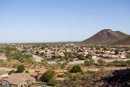 North-West Phoenix and Glendale and Peoria as seen from the top of Vision Hills, a part of Valley of the Sun, Arizona