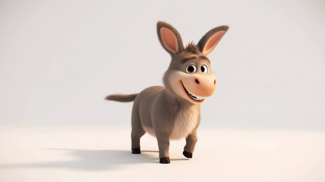 Animated donkey character posing on white background in full shot for animation