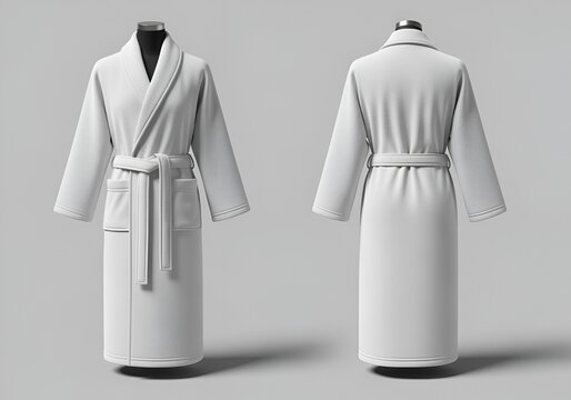 Elegant white robe displayed on mannequins from front and back