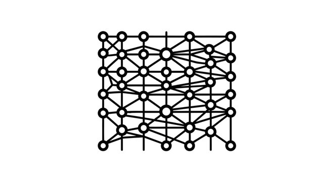 Black and white network connections diagram.